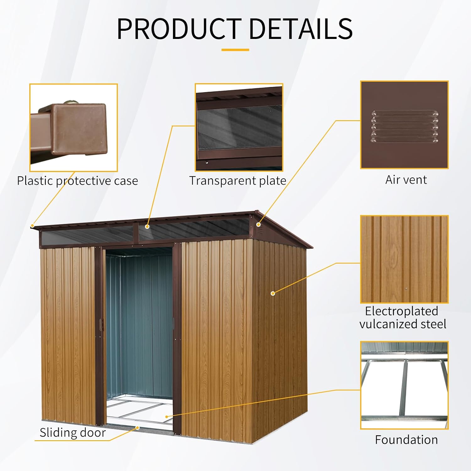 8x6 ft Outdoor Metal Storage Shed with Foundation Frame, Galvanized Steel Tool Shed with Lockable Sliding Door, Transparent Plate and Air Vent, Waterproof Garden Storage House for Backyard, Patio