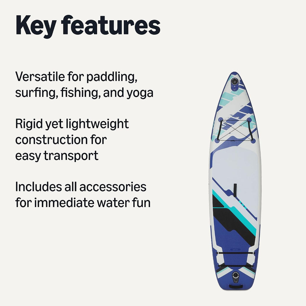 Amazon Basics Inflatable Stand Up Paddleboard with Accessories, 132' x 33' x 15', Blue