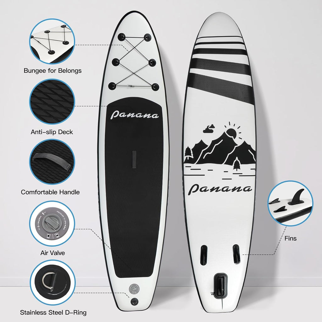 Panana Inflatable Stand Up Paddle Board 10'/10'8''x30''/32''x6'' iSUP Non-Slip Deck Paddleboard for Adults Beginners Youth, with Paddle Pump Fins Leash Backpack