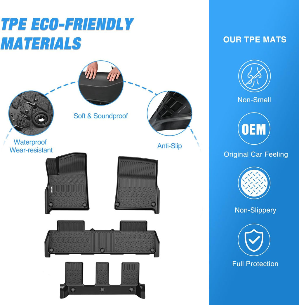 Nilight Floor Mats for Rivian R1S 2022 2023 2024 2025 (7 Seats Only) All Weather Custom Fit Heavy Duty Floor Liners
