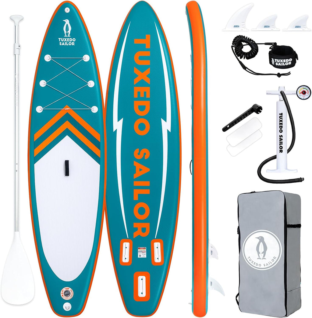 Tuxedo Sailor 10'6'/11' Inflatable Stand Up Paddle Board with SUP Accessories, Anti-Slip EVA Deck and Large Fin, Paddle Boards for Adults & Youth of All Skill Levels
