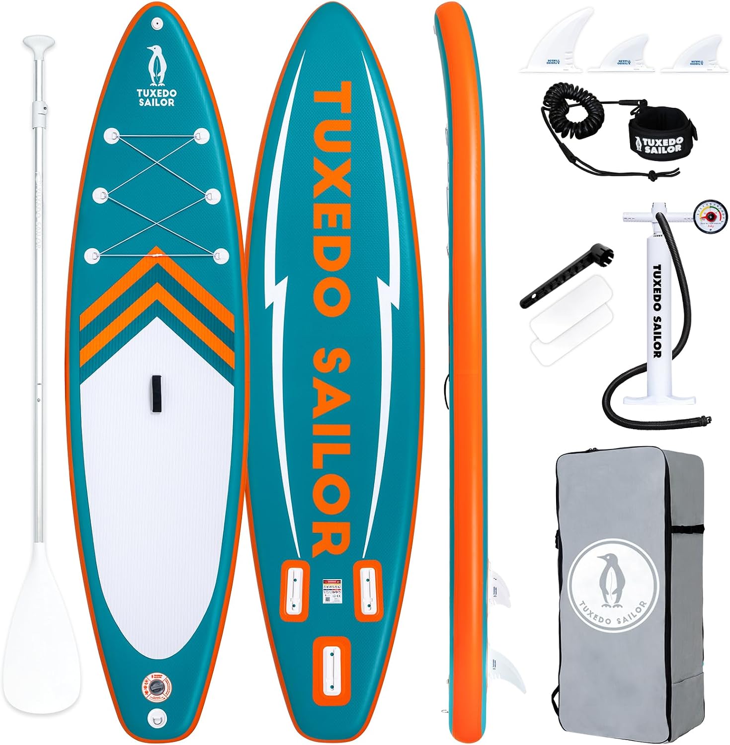 Tuxedo Sailor 10'6'/11' Inflatable Stand Up Paddle Board with SUP Accessories, Anti-Slip EVA Deck and Large Fin, Paddle Boards for Adults & Youth of All Skill Levels