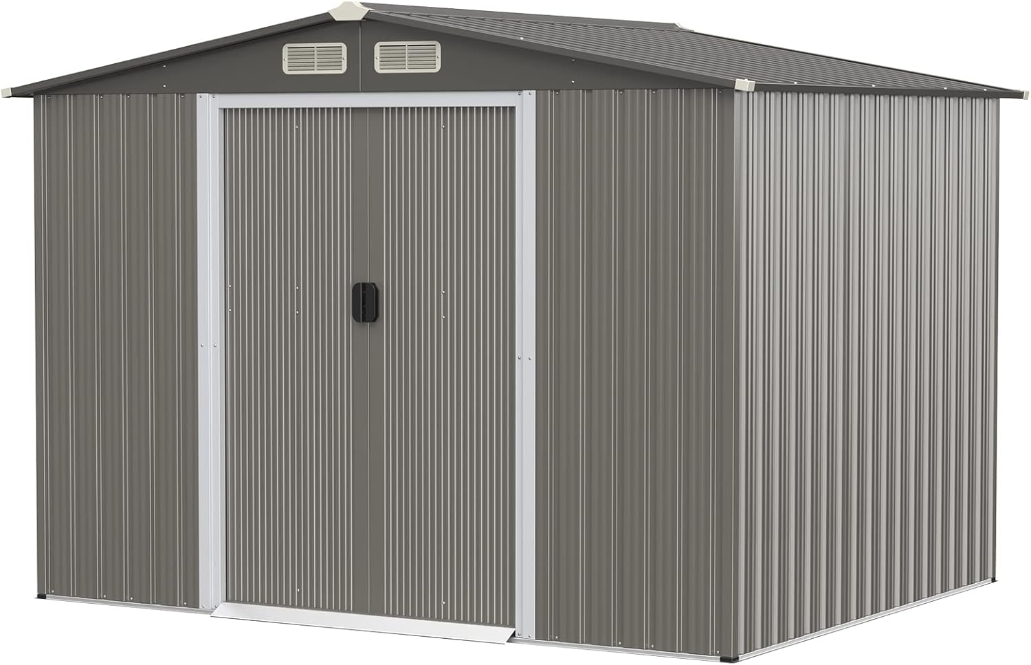 Goplus Outdoor Storage Shed, 8.5' x 6.8' x 6' Weather-Resistant Utility Tool Organizer w/Foundation, 4 Louvers, Double Doors & Ramp, Galvanized Steel Tool Shed for Garden, Lawn, Yard