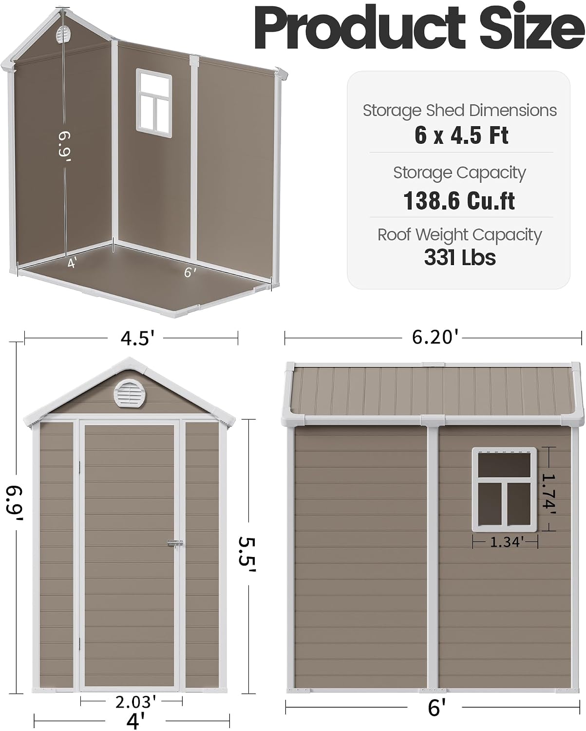 6x4.5 Resin Outdoor Storage Shed with Enhanced Roof Runoff & Floor, Secure Hidden Screws Design, Durable Build for Deck, Pool Supplies, and Versatile Storage, Warm Grey