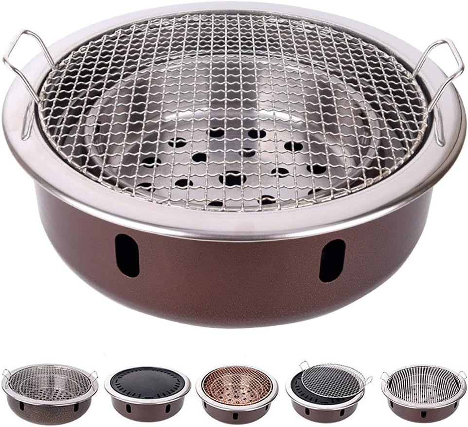 Portable BBQ Grill, Korean BBQ Charcoal Grill Split Type 5-in-1 Indoor Outdoor 4-8 People Multicolor(A)