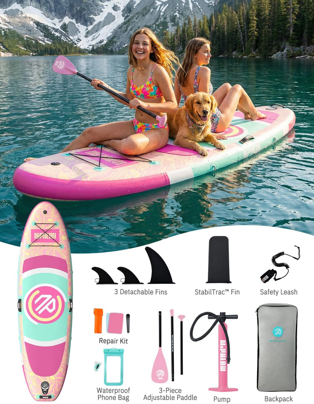 Niphean（Ultra-Light） Inflatable Paddle Board with StabilTrac Fin and Durable SUP Accessories, 10' Stand Up Paddle Boards for Adults & Youth, Versatile Yoga Paddle Board, Gift Ideas