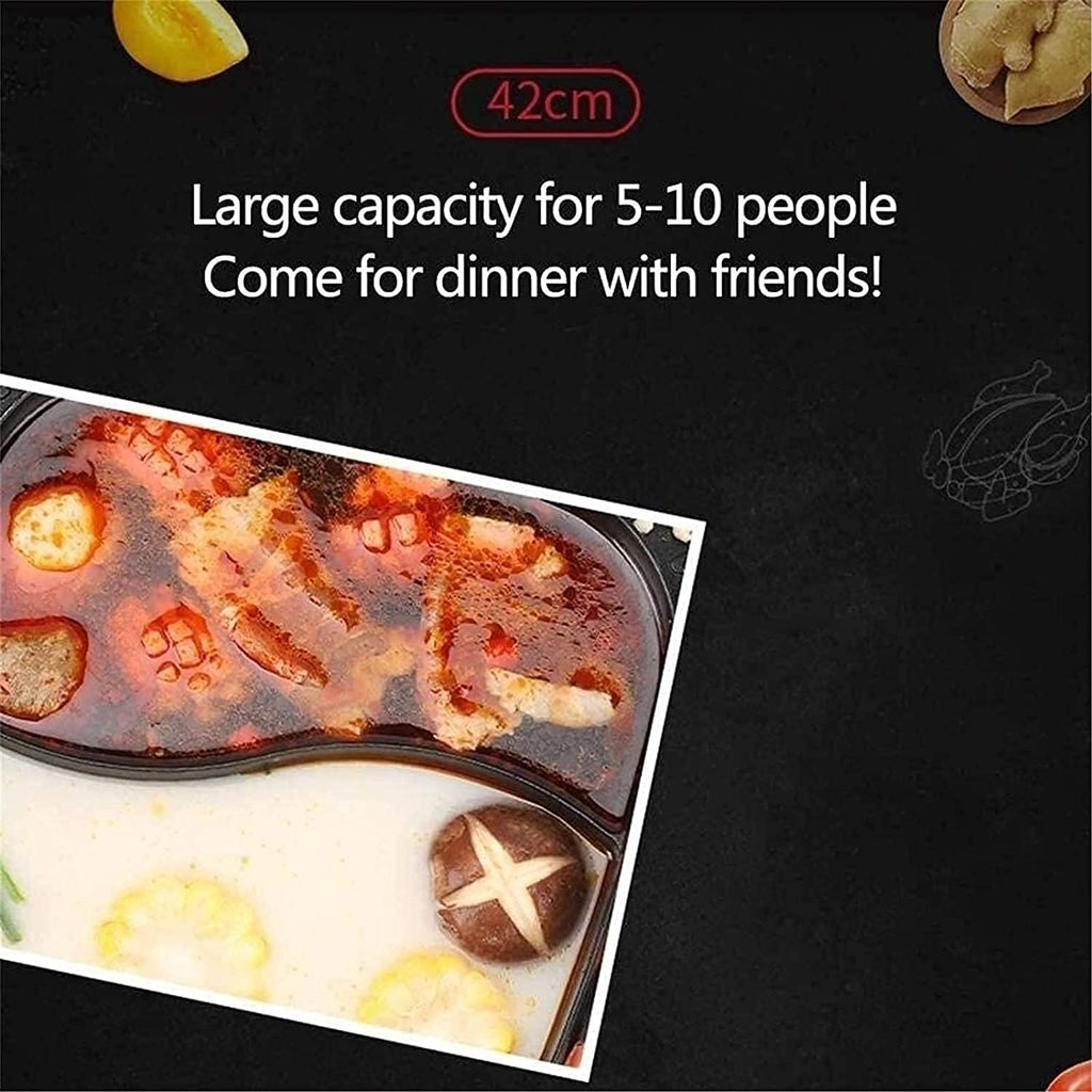 Korean BBQ Grill Household Multi-function Electric Grill, Hot Pot Integrated Cooker Pot 1600W 2 In 1 BBQ Frying Smokeless and Non-Stick Double Temperature Control, for Fami