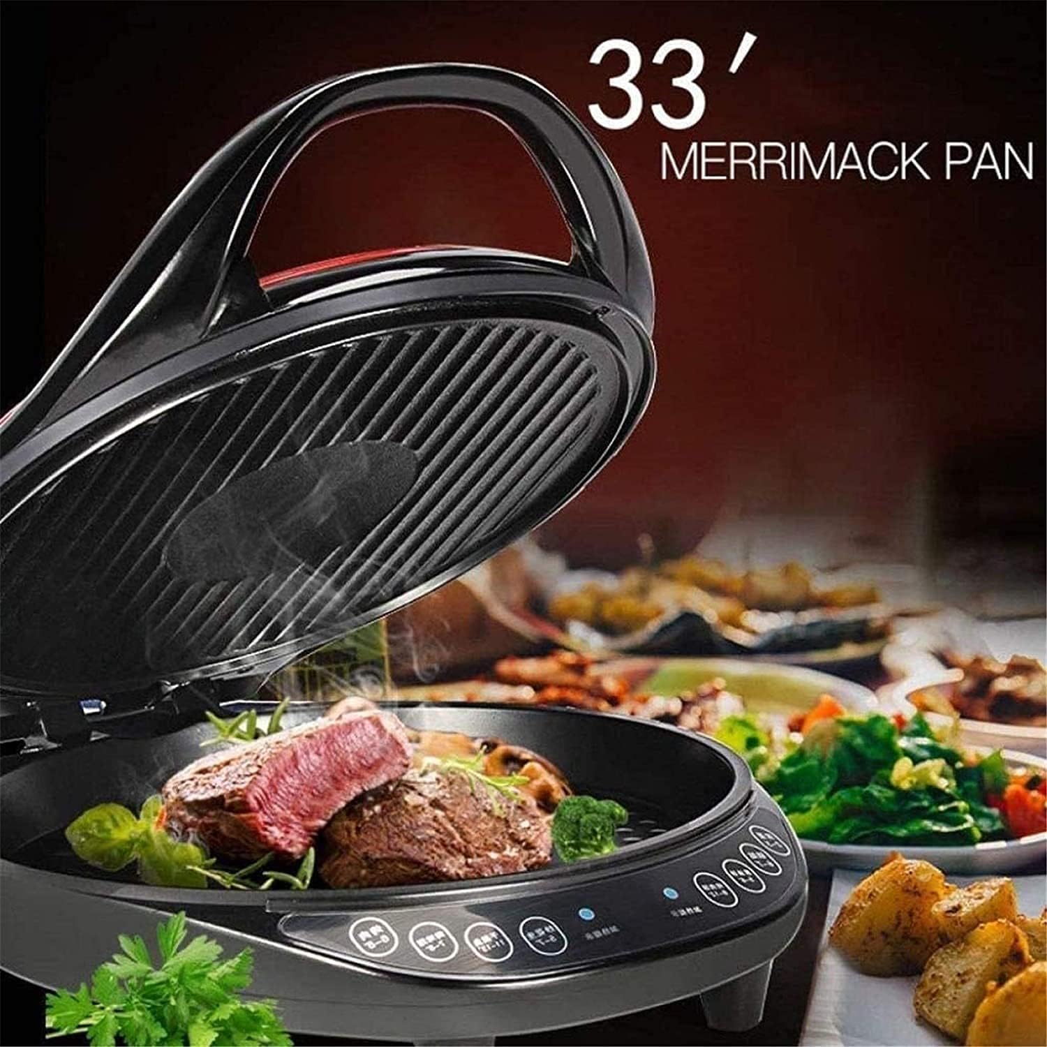 Indoor Korean Barbecue Grill BBQ Grill and Hot Pot Electric Grill Household Electric Baking Pan Non-Stick Smokeless Multi-Function Double-Sided Floating Frying Machine Thickening and Deepening 12 (Co