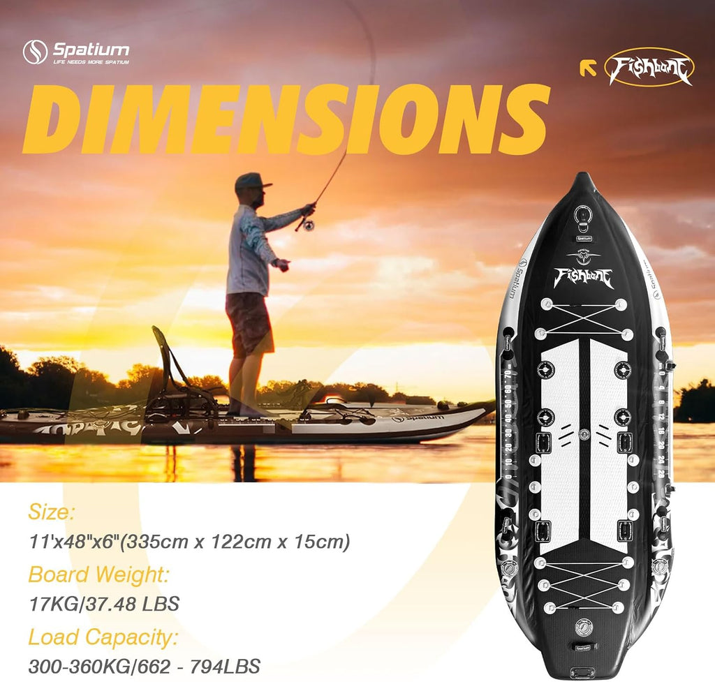 Spatium Triple Chamber Fishing Board SUP Inflatable Stand Up Paddle Board 11'*48'*6',Fishing Kayak with Premium Accessories 2 Fishing Rod Holders