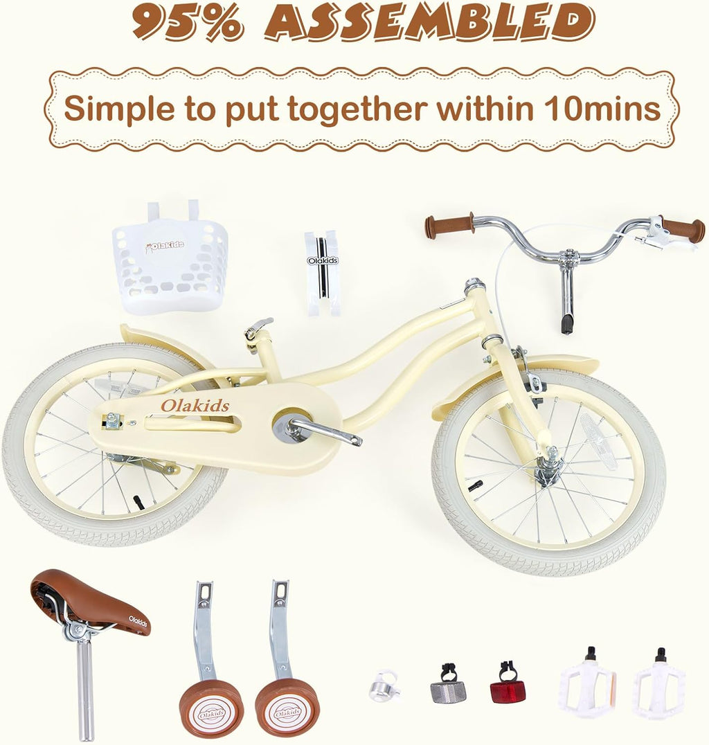 Olakids Kids Bike, 12 14 16 18 Inch Toddlers Bike with Training Wheels Basket Safety Bell Adjustable Seat Handlebar, Children's Bicycle for Girls Boys | Training Wheels, Basket, Safety Bell, Adjustable Seat, Adjustable Handlebar
