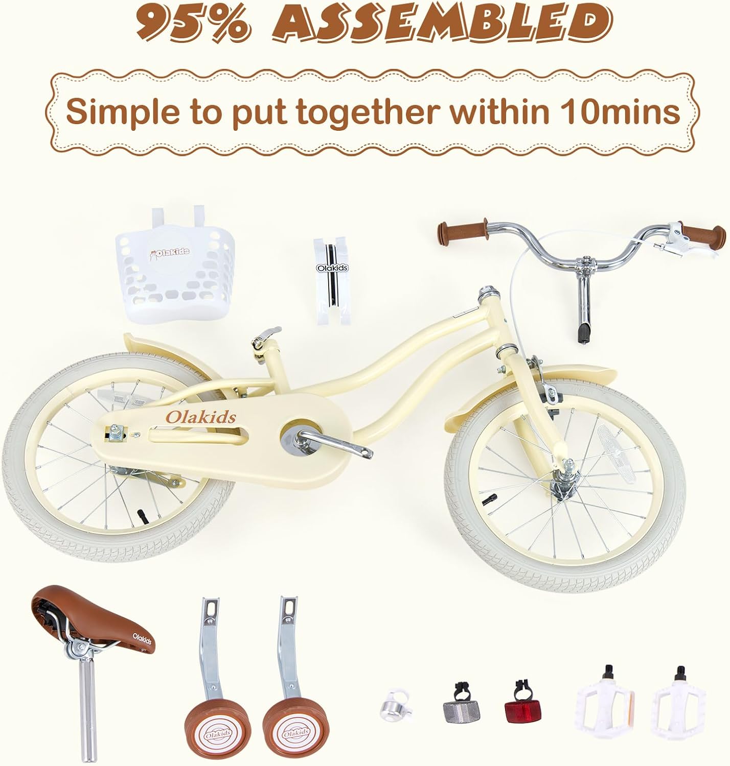 Olakids Kids Bike, 12 14 16 18 Inch Toddlers Bike with Training Wheels Basket Safety Bell Adjustable Seat Handlebar, Children's Bicycle for Girls Boys | Training Wheels, Basket, Safety Bell, Adjustable Seat, Adjustable Handlebar