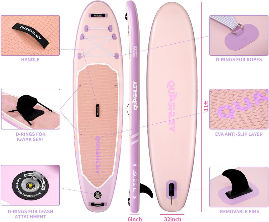 Quashley Inflatable Stand Up Paddle Board,Inflatable Paddleboards 32/34 Inch Wide,All Around SUP for Beginners with Lightweight Paddle,Hand Pump,Backpack,Leash,Durable & Portable iSUP Board