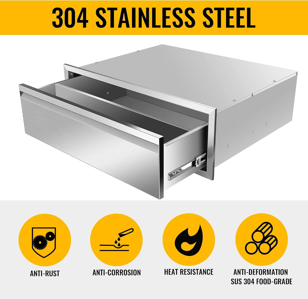 Outdoor Kitchen Drawers, 30W x 10H x 23D Stainless Steel Flush Mount BBQ Single Drawer for Outdoor Kitchen Island, or Patio Grill Station