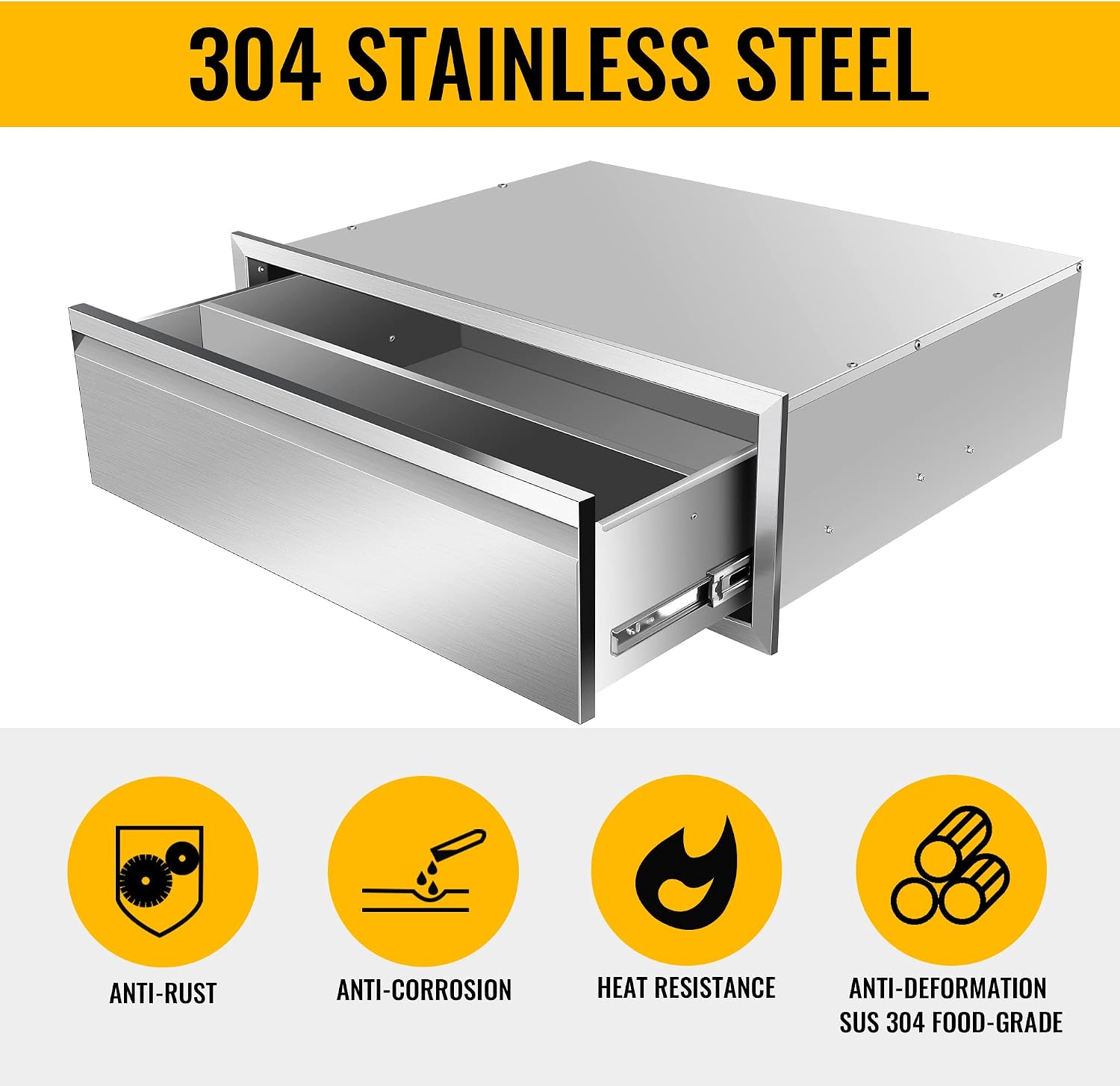 Outdoor Kitchen Drawers, 30W x 10H x 23D Stainless Steel Flush Mount BBQ Single Drawer for Outdoor Kitchen Island, or Patio Grill Station
