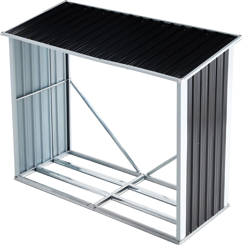 YOPTO 68' Galvanized Steel Firewood Rack,Log Holder with Roof,Storage Shed w/Vents,Backyard Garden Patio Porch for Shovels,Umbrellas,Antennas,Escalators,Dark Gray