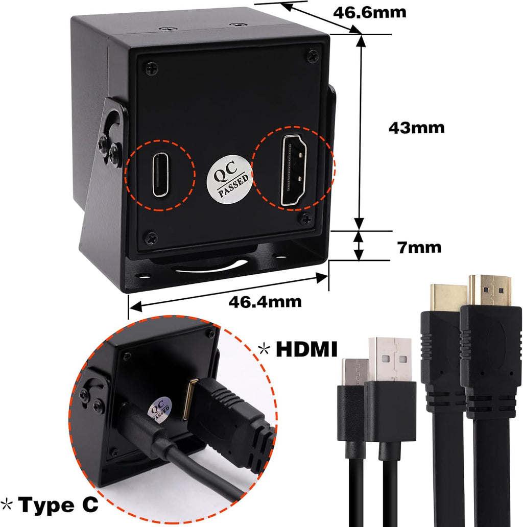 ELP 4K HDMI USB Camera Wide Angle PC Camera for Computer Monitor Simultaneously Output Mini UVC USB2.0 Webcam 2X Digital Zoom H.264 8mp USB Security Camera (110degree no Distortion Lens)