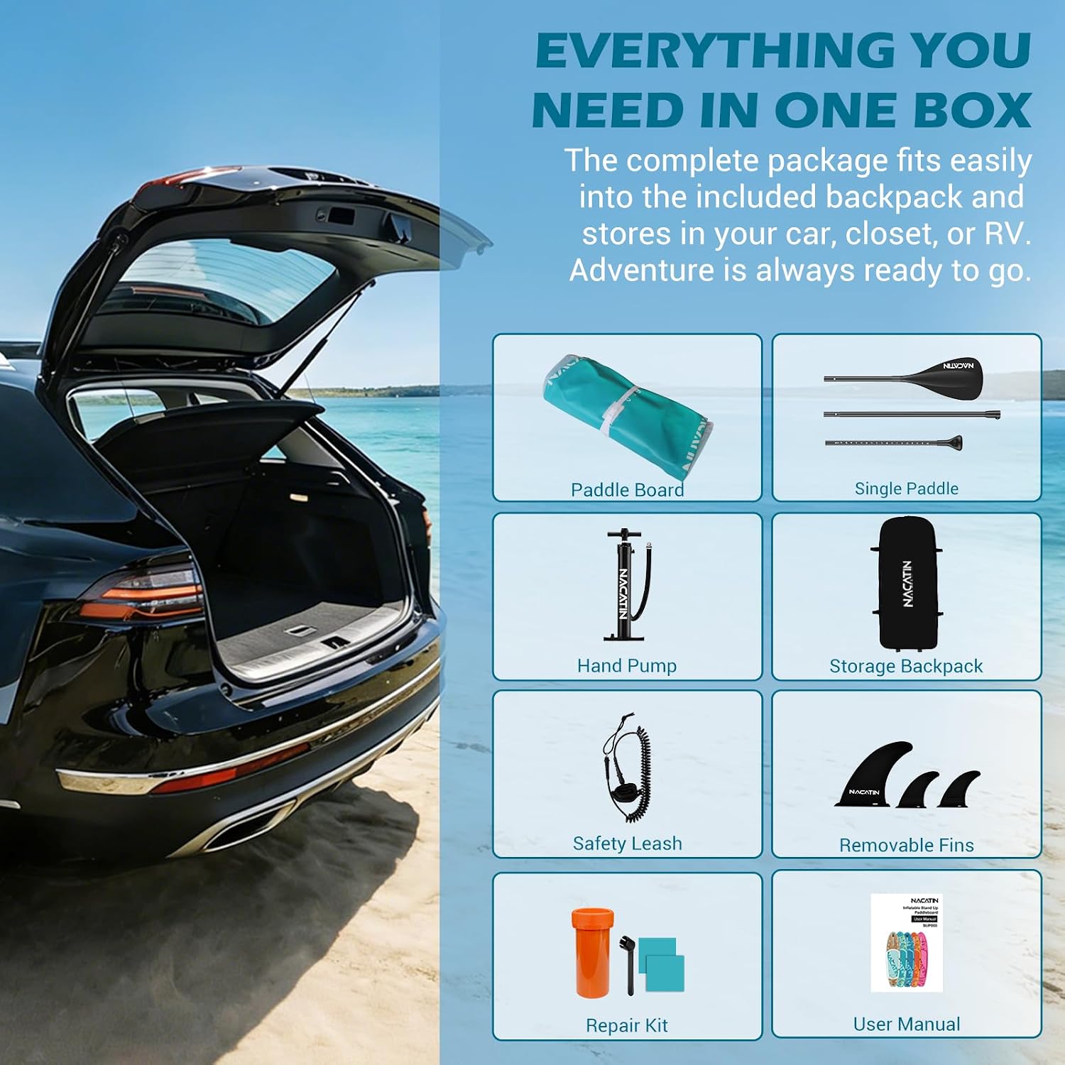 NACATIN Inflatable Stand Up Paddle Board,10'6'Upgrade Version Blow Up Paddle Boards for Adults with Premium SUP Accessories& Backpack,Adjustable Paddle,Camera Mount,Hand Pump, for Lake, River, Yoga