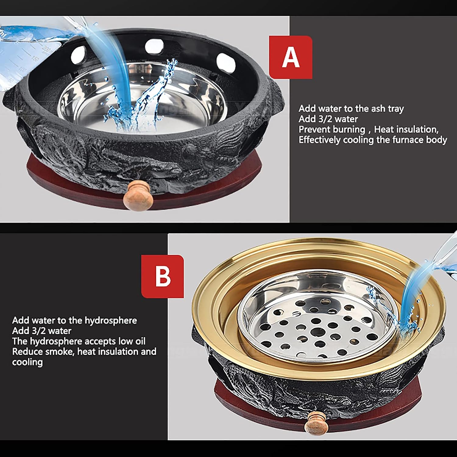 BBQ Barbeque Barbecue Grill, BBQ, Top Korean Smokeless Charcoal Dragon Pattern Cast Iron Grill, Stainless Steel Striped Plate, 18 Styles (Color : Q)