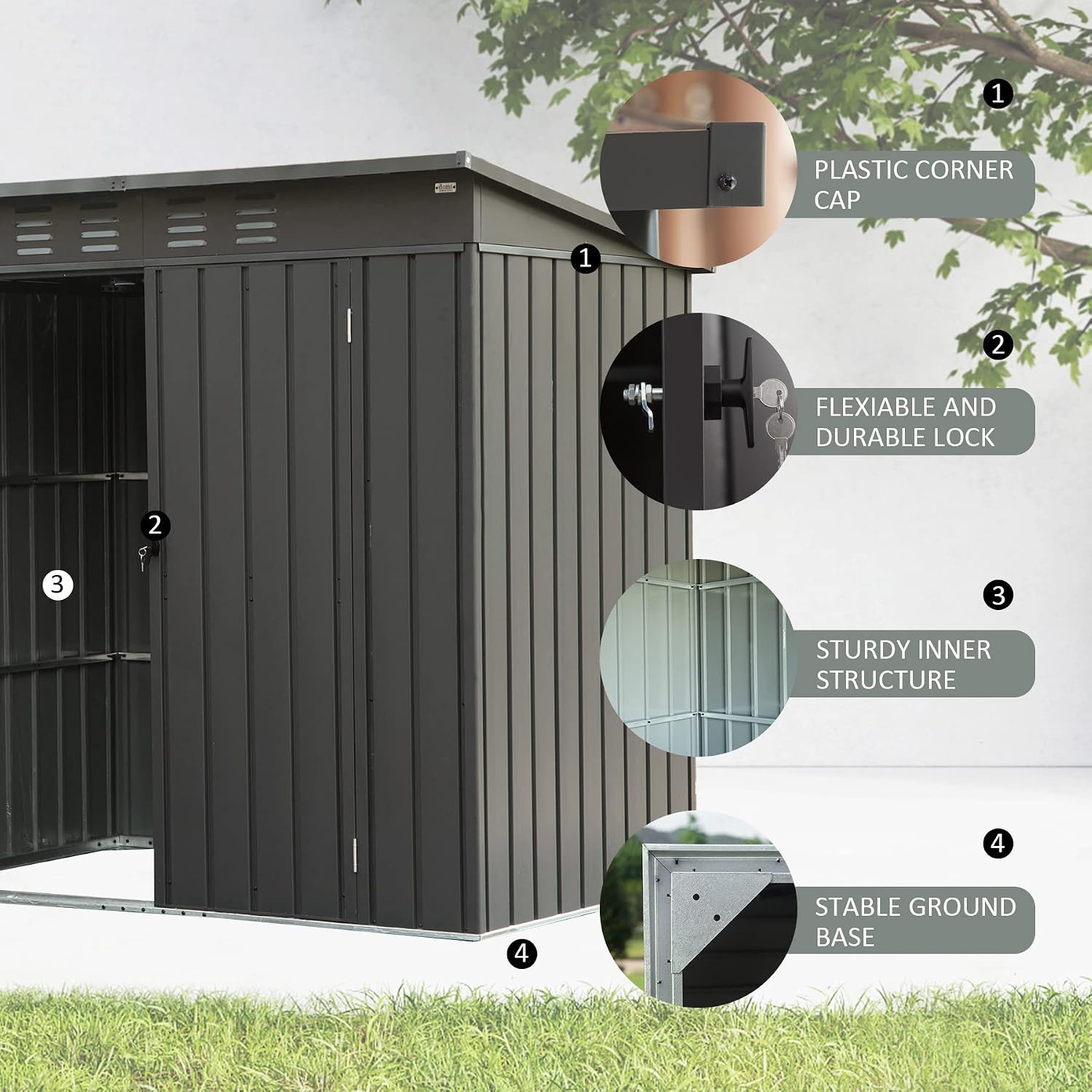 Domi Outdoor 5' x 3' Storage Shed, Metal Sheds Tool Storage Slope Roof with Lockable Door & Air Vents, Outdoor Galvanized Steel Sheds for Backyard,Garden,Patio,Lawn