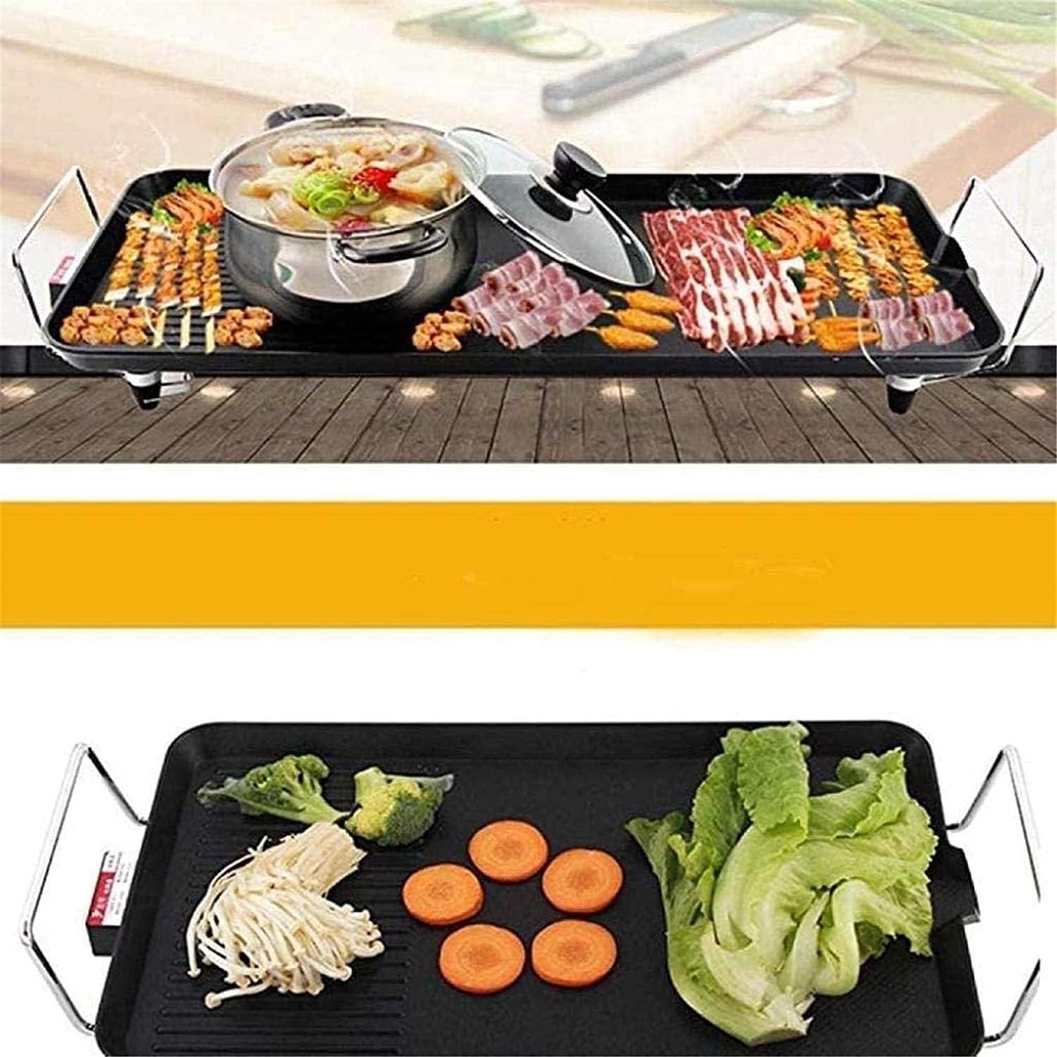 Indoor Korean Barbecue Grill 68cm*28cm Electric Teppanyaki Table Grill, BBQ Barbecue Griddle, Non-Stick Hot Plate, Heating Plate for Stove 2000W (Color : L68cm*28cm)