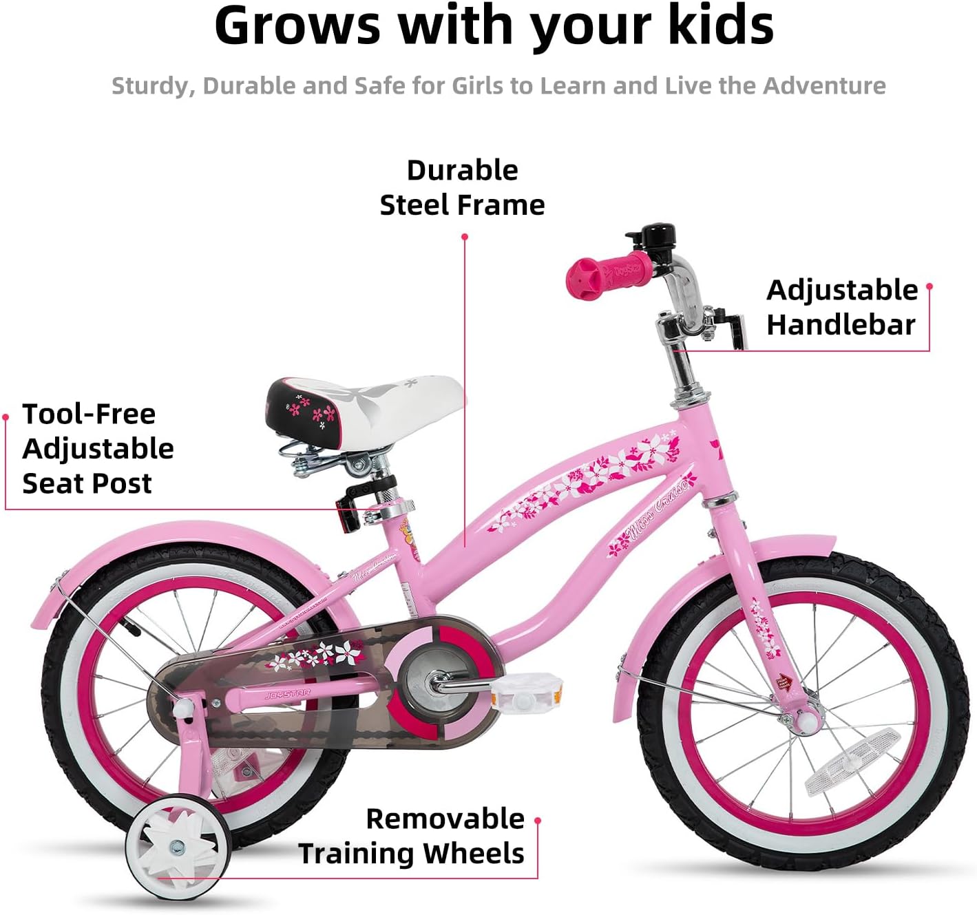 JOYSTAR 12 14 16 Inch Kids Cruiser Bike for Ages 2-7 Years Old Girls & Boys, Kids' Bike with Training Wheels, Coaster Brake, Adjustable Seat & Fenders, Child Bicycles