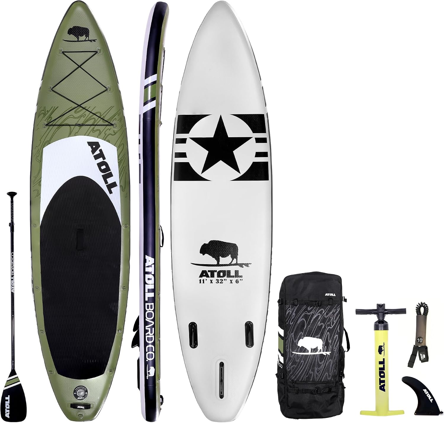 Atoll Inflatable Paddle Board with Premium SUP Stand Up Paddle Board Accessories & Back Pack, Non-Slip Comfort Deck for Unisex Adult
