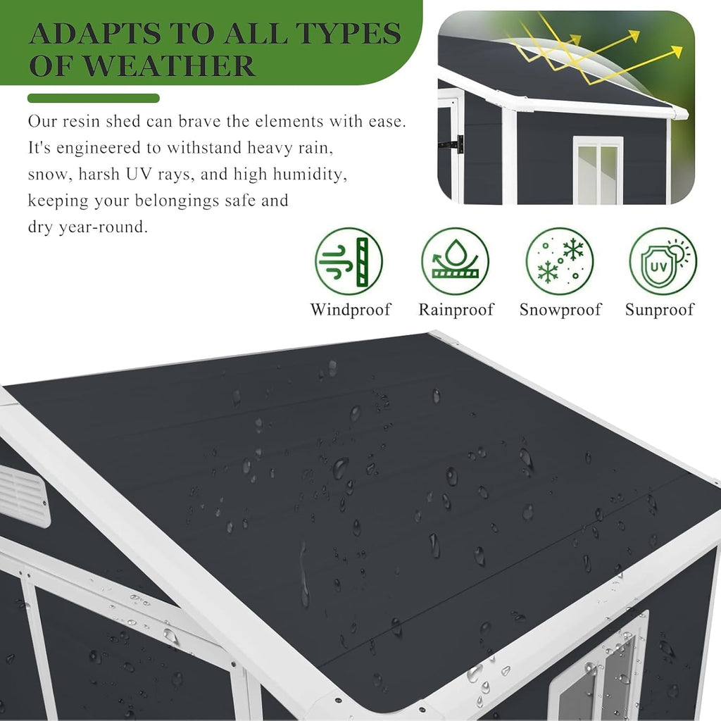 Outdoor Storage Shed 6 x 4.4 FT, Heavy-Duty Resin Tool Shed with Reinforced Floor, Lockable Door & Vent, Weather-Resistant Garden Shed for Lawn Equipment & Bikes (Dark Gray)