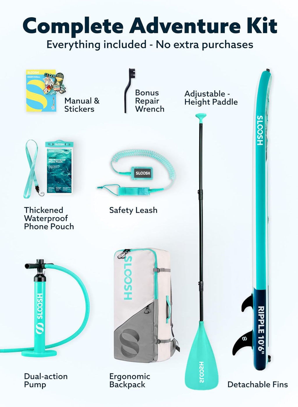 SLOOSH Inflatable Stand Up Paddle Board, 10'6' Paddle Boards with Premium Accessories, Non-Slip EVA Deck, Ultra-Light Carry Bag Pump, Ripple SUP for Youth & Adults of All Skill Levels