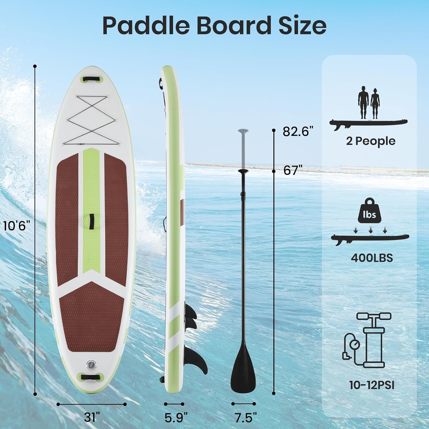NEWBULIG 33' Inflatable Paddle Board SUP, Stand Up Paddle Board Blow Up with 3 Carry Handles, Non-Slip Deck Pad, Complete Kit with Pump, Leash & Backpack for Beginners/Adults