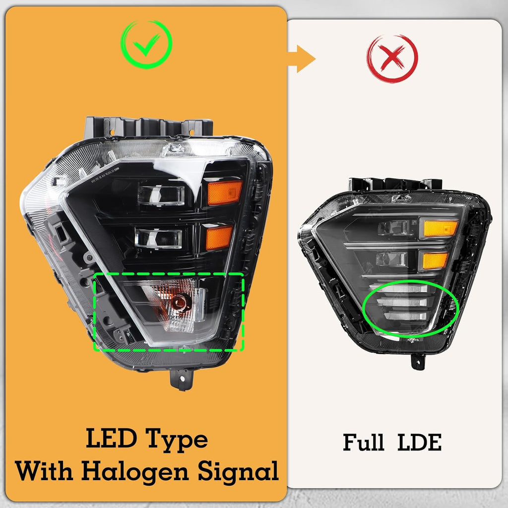 LH LED Headlight W/Halogen Turn Signal Assembly Compatible with 2024 2025 Hyndai Kona SE/SEL/N Line Headlamp Left Driver Side 92101-BE020