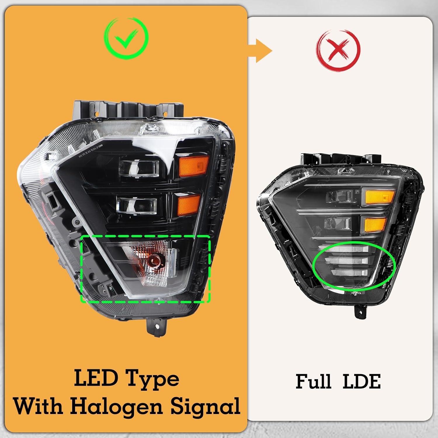 LH LED Headlight W/Halogen Turn Signal Assembly Compatible with 2024 2025 Hyndai Kona SE/SEL/N Line Headlamp Left Driver Side 92101-BE020