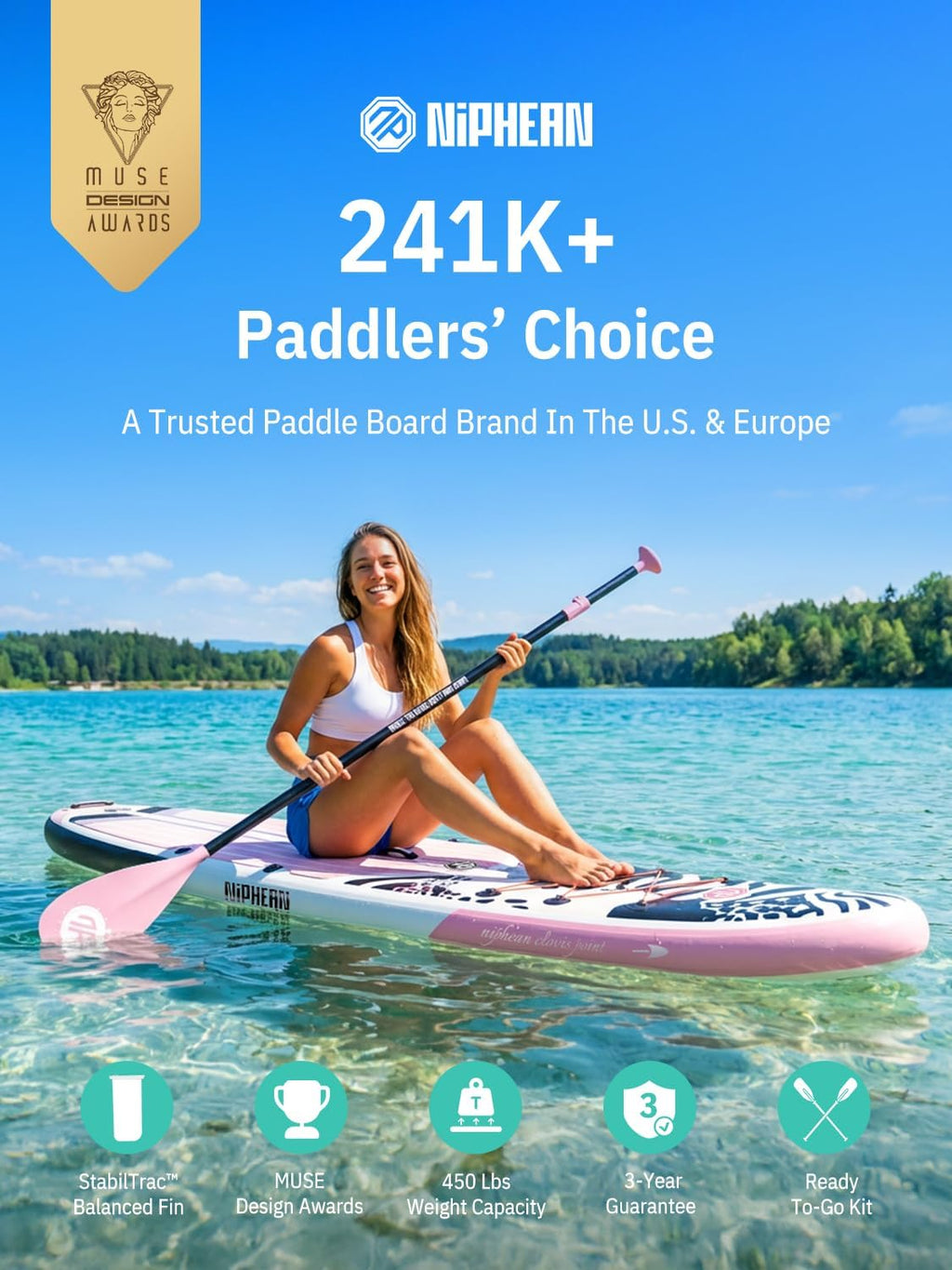 Niphean Inflatable Stand Up Paddle Board with SUP Accessories, Anti-Slip EVA Deck, 10'6'' Inflatable Paddle Boards for Adults & Youth of All Skill Levels
