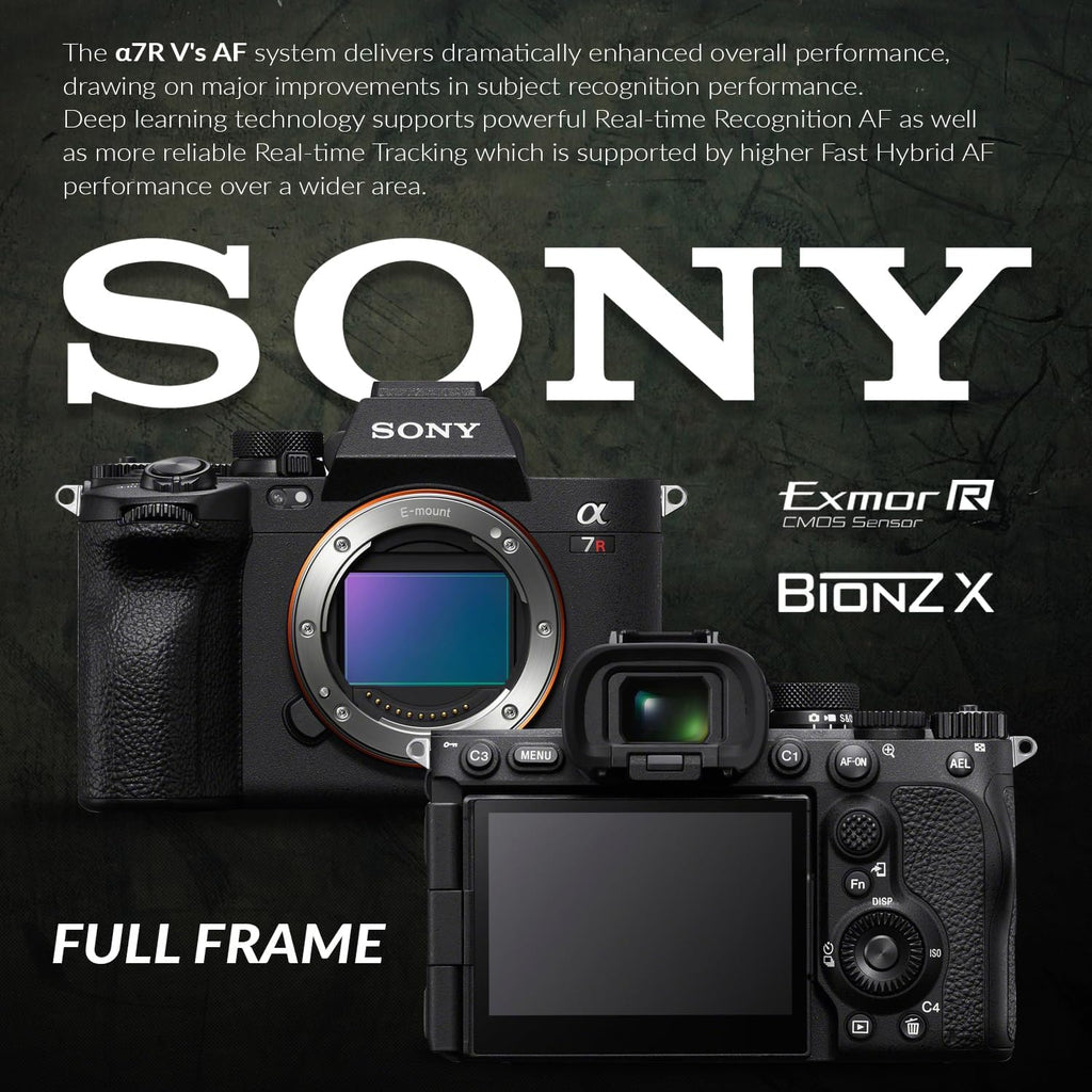 Sony Alpha a7R V Full-Frame Mirrorless Digital Interchangeable Lens Camera Body - Bundle with 128GB UHS-II SDXC Memory Card, Backpack, Extra Battery, Sony 1 Year Limited Warranty