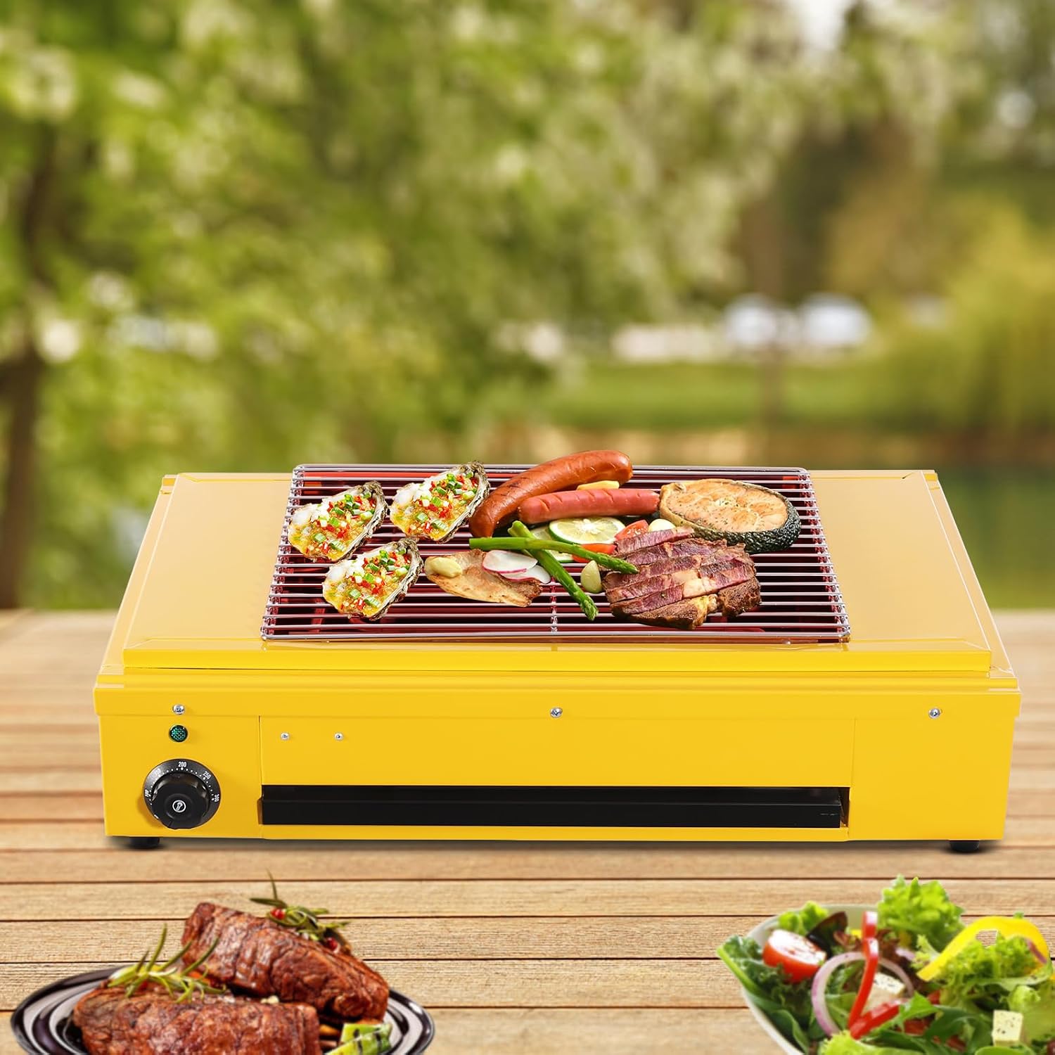 Smokeless Electric Indoor Grill with 16.5×7 Inch Non-Stick Cooking Surface, 1500W Fast Heat Up Power, Adjustable Temperature 122-572℉, Removable Grilling Plate and Drip Tray