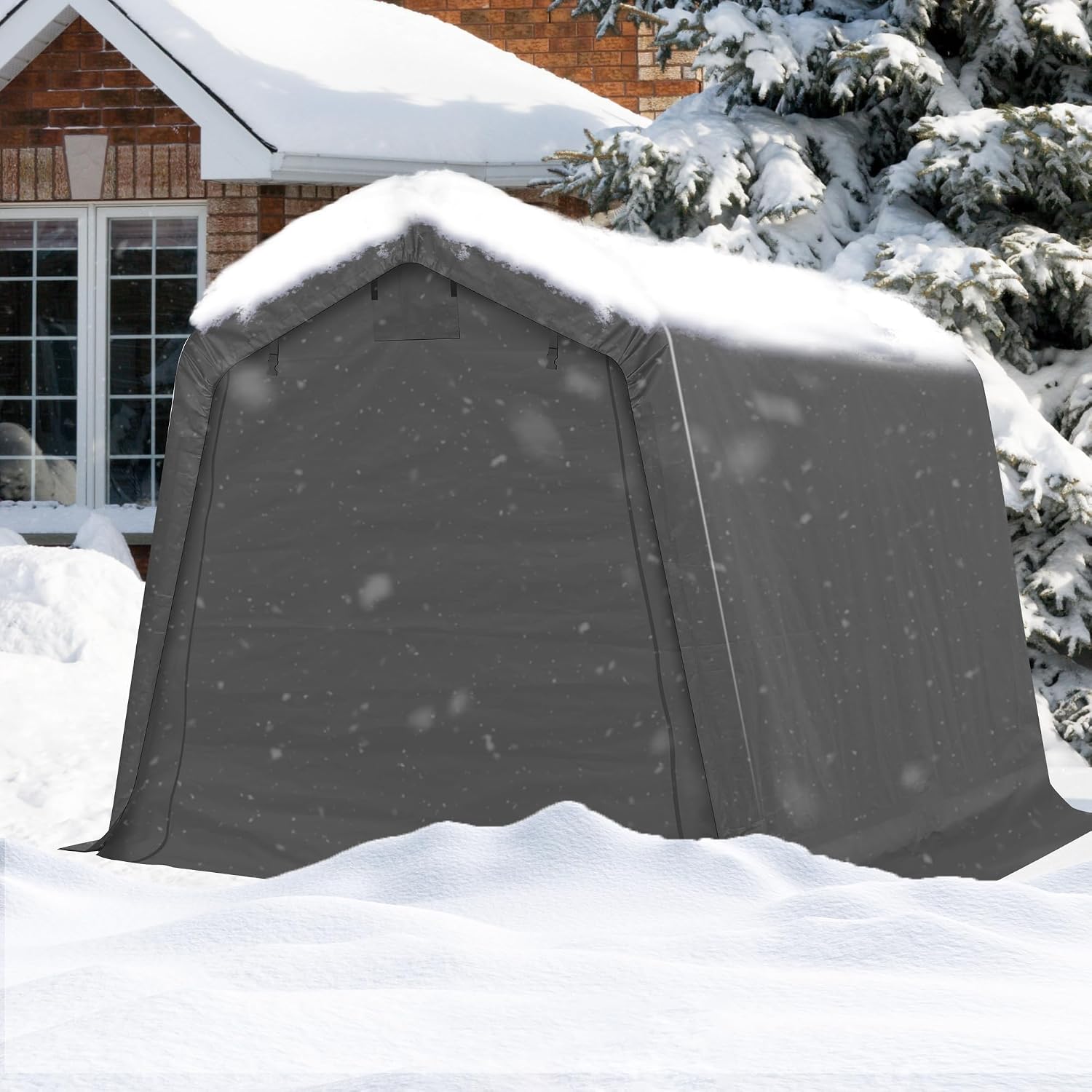 8x8 Ft Outdoor Storage Shelter, Waterproof Portable Storage Shed with Roll-up Zipper Door and Ventilated Windows for Motorcycle, Bike, Tools