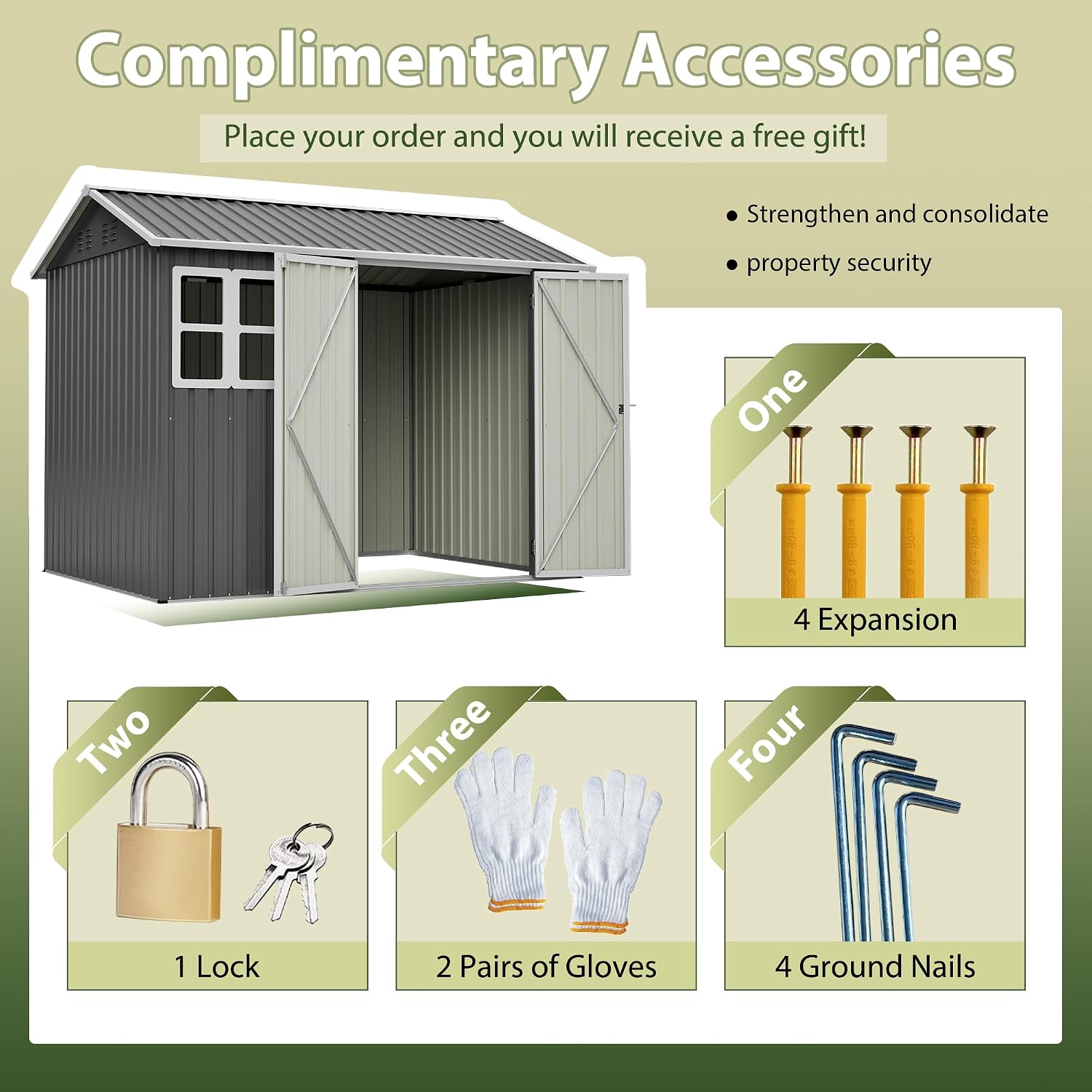 8X 6ft Outdoor Storage Shed with Clear Window, Heavy-Duty Tool Shed with Breathable Vent and Lockable Doors, Weather Resistant Steel Garden Shed
