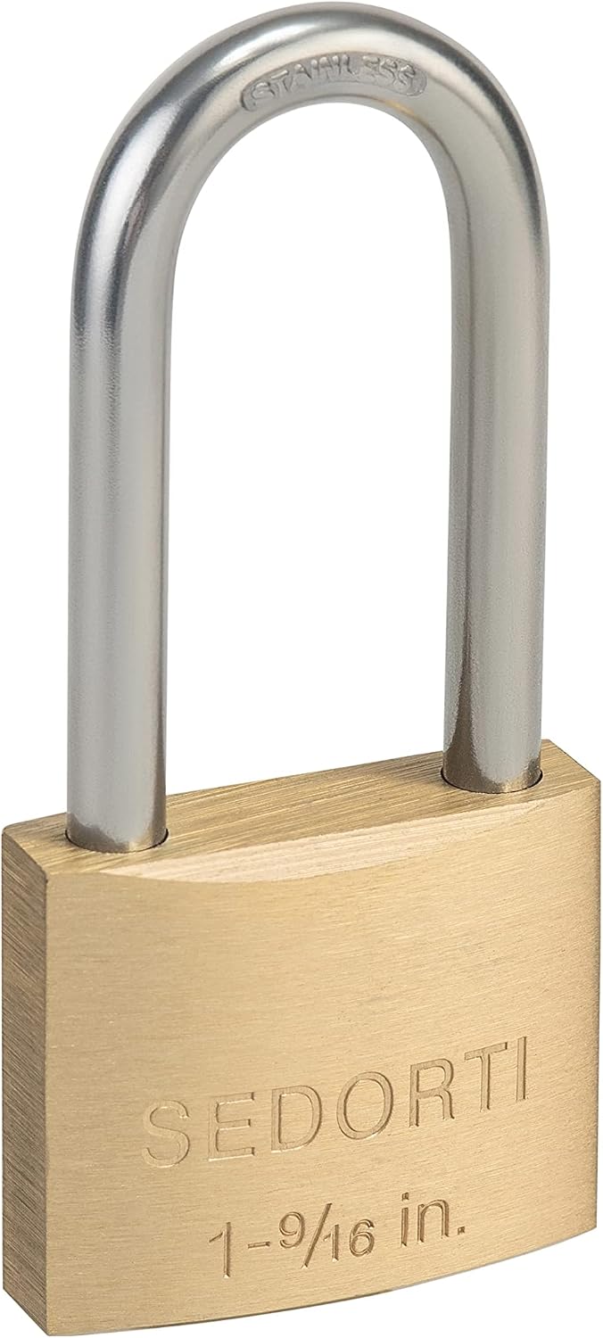 SEDORTI Weatherproof Padlock with Stainless Steel 304 Long Shackle and Solid Brass Body, 1-9/16 in. Wide, 24 Padlocks Keyed Alike, Marine Grade Rustproof Lock for Outdoors Use YNBSP2440