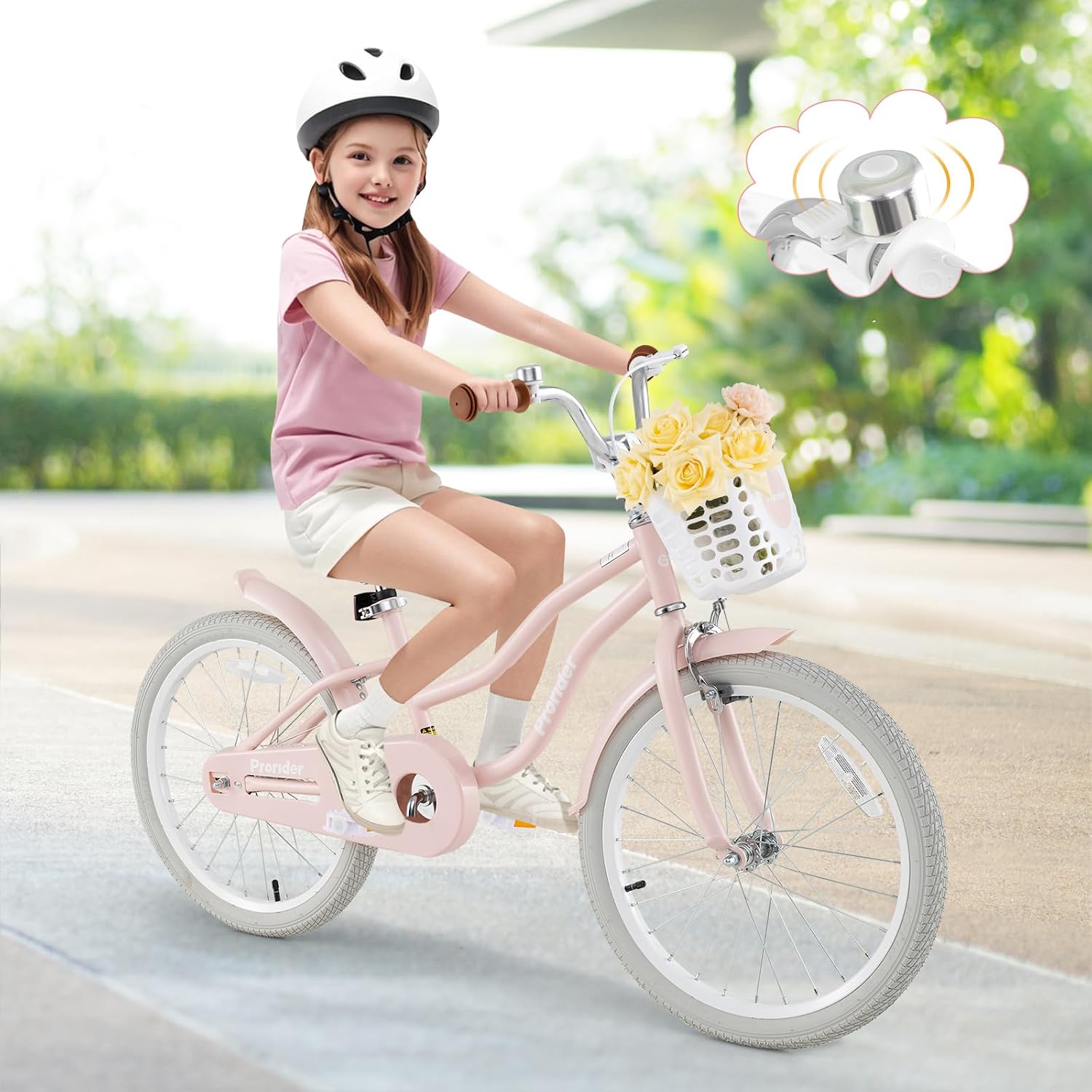 BABY JOY Kids Bike, 12 14 16 18 20 Inch Boys Girls Bike w/Adjustable Seat, Removable Basket, Handbrake & Coaster Brake, Training Wheels or Kickstand, Kids Bicycle with Multi-Color