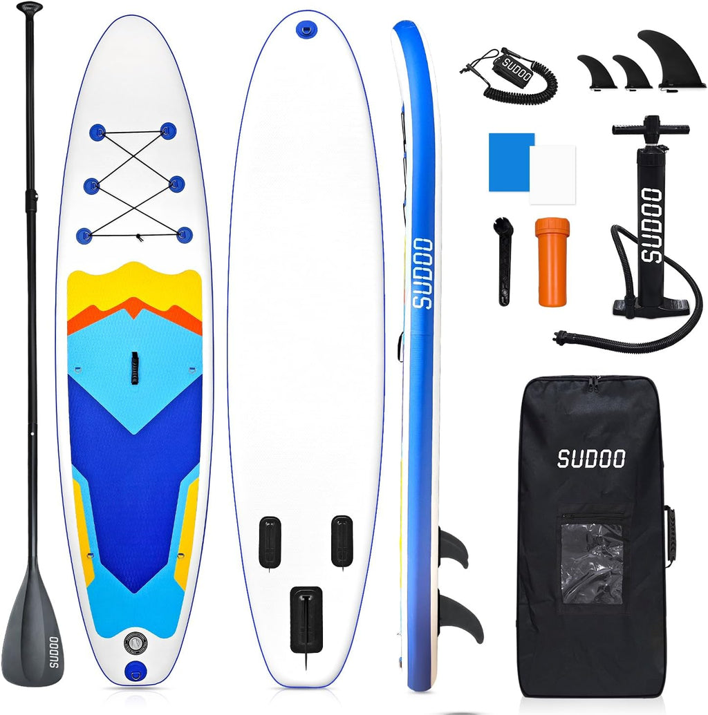 SUDOO Inflatable Stand Up Paddle Board 10'/ 10'6' SUP with Adjustable Paddle Hand Pump Fin Leash Backpack Wide Stable Anti-Slip EVA Deck for Adults & Youth