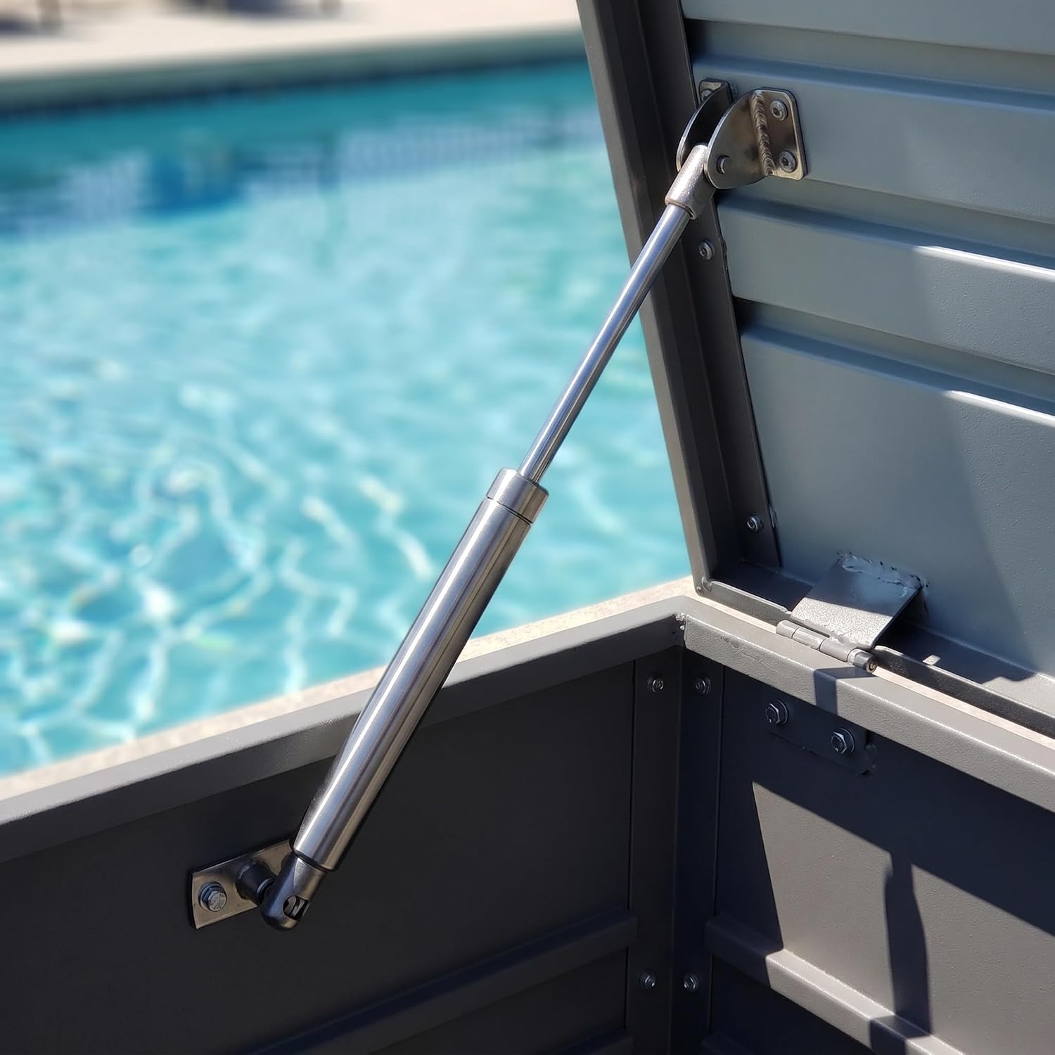 260 Gallon Deck Box, Metal Large Deck Box, Waterproof Deck Storage Box, Pool Storage Box with Lockable Storage Containers, Light Gray