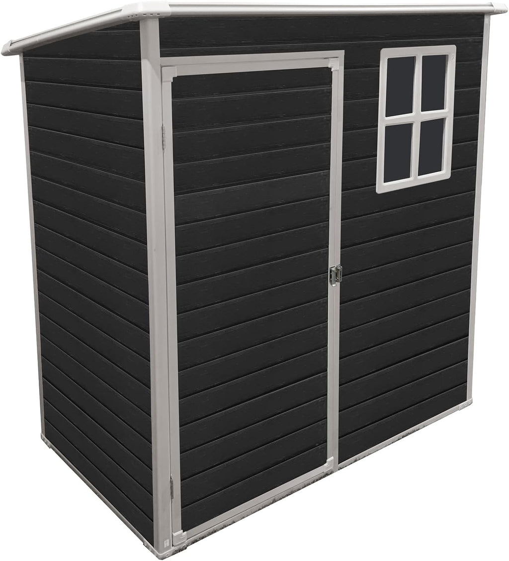JT 5 x 3 FT Resin Outdoor Shed, Waterproof Storage Shed with Floor, Lockable Door, and Window, Garden Sheds for Backyard, Lawn, Tools (Black)