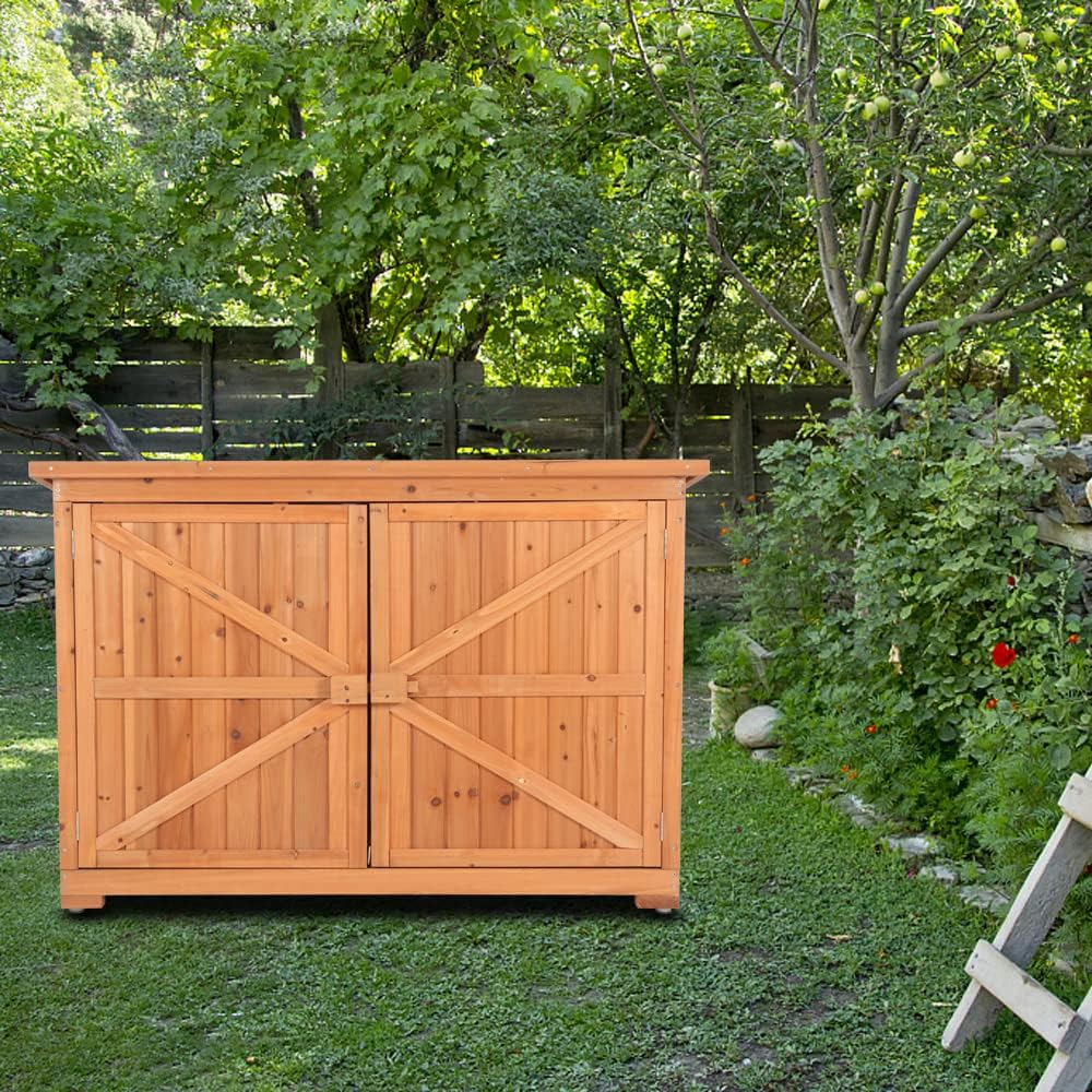 VINGLI Outdoor Wooden Storage Shed, 50.4' x 19.7' x 34.6' (L x W x H) Extra Large Garden Shed Outside Tool Cabinet with 2 Safety Latches, Patio Storage Organizer for Garden Yard Lawn Equipment