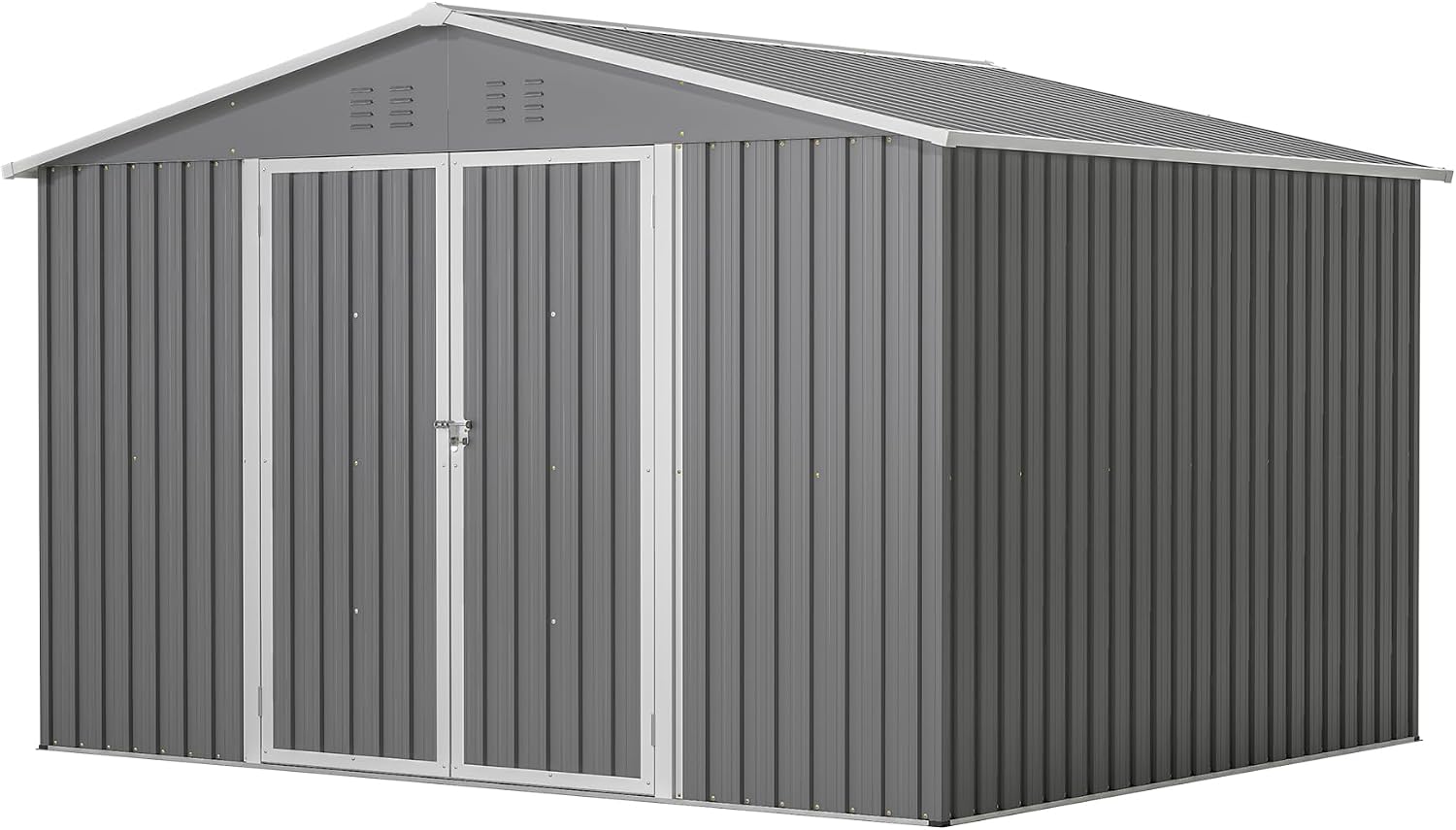 8x10 FT Outdoor Storage Shed, Metal Garden Shed with Lockable Hinged Doors, Outside Tool Shed with Sloped Roof & 4 Air Vents, Waterproof Storage Building for Backyard, Patio, Lawn, Gray