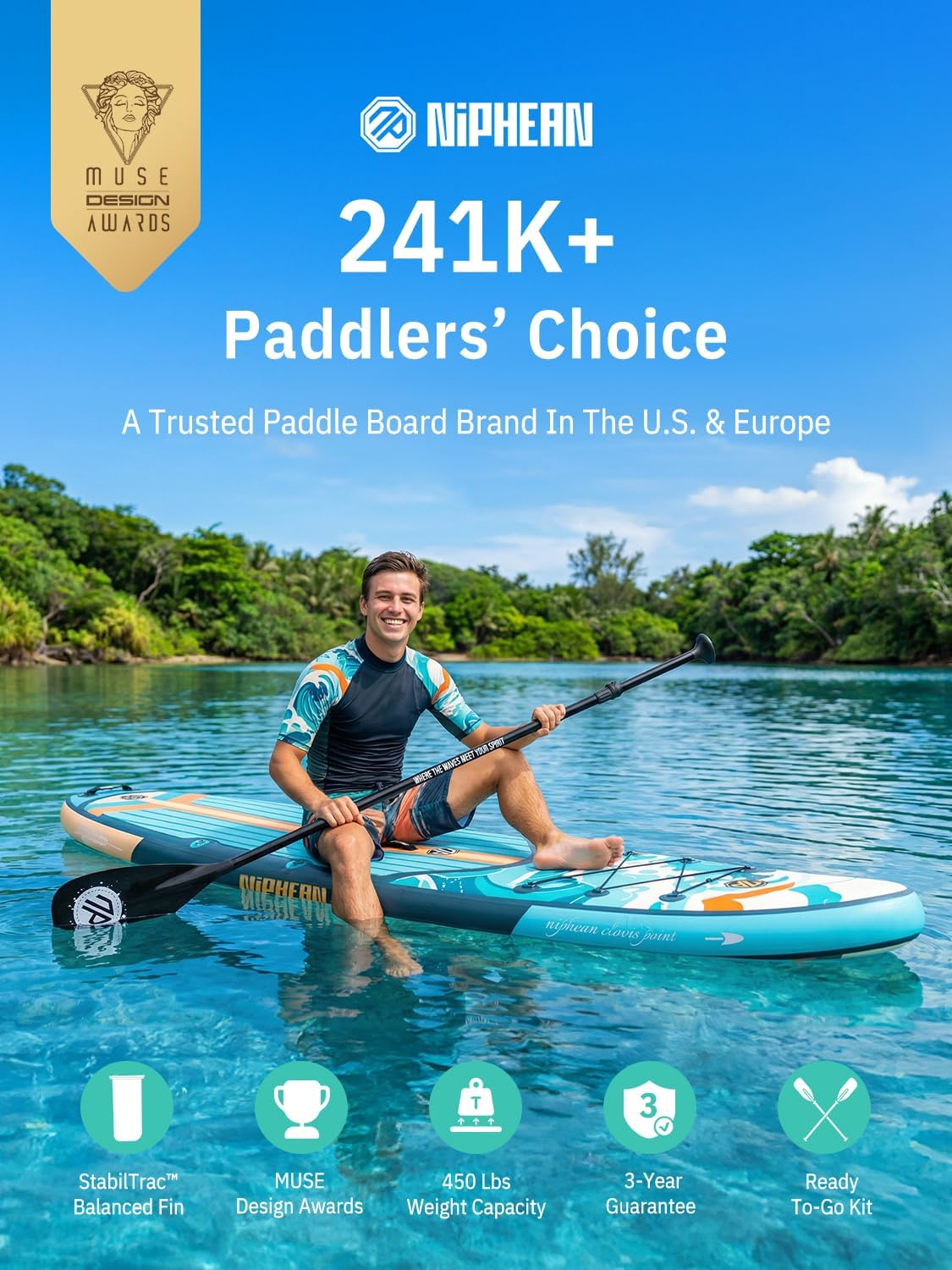 Niphean Inflatable Stand Up Paddle Board with SUP Accessories, Anti-Slip EVA Deck, 10'6'' Inflatable Paddle Boards for Adults & Youth of All Skill Levels