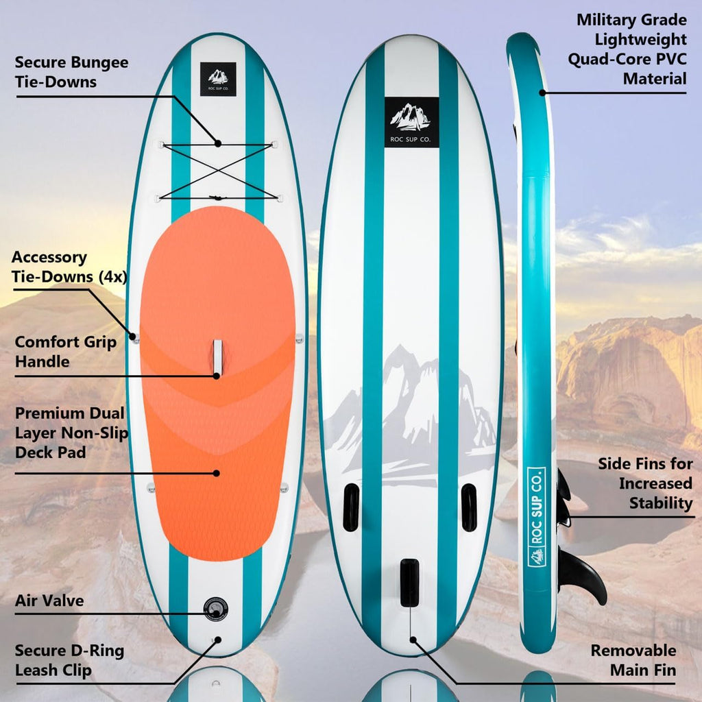 ROC Inflatable Stand Up Paddle Board with Premium SUP Paddle Board Accessories, Wide Stable Design, Non-Slip Comfort Deck for Youth & Adults