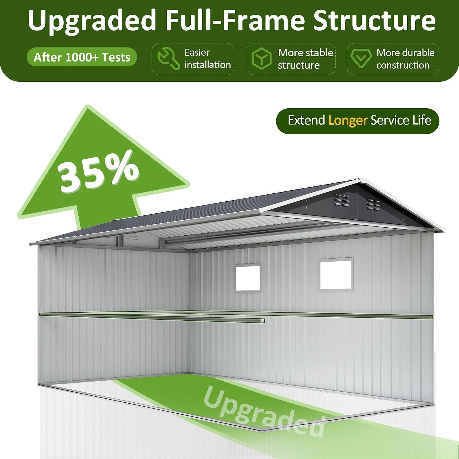 DAUSOLA 8x11.6 FT Outdoor Storage Shed, Metal Garden Tool Shed with Updated Frame Structure, Lockable Doors and Windows, Ideal for Backyard Garden Patio Lawn, Grey