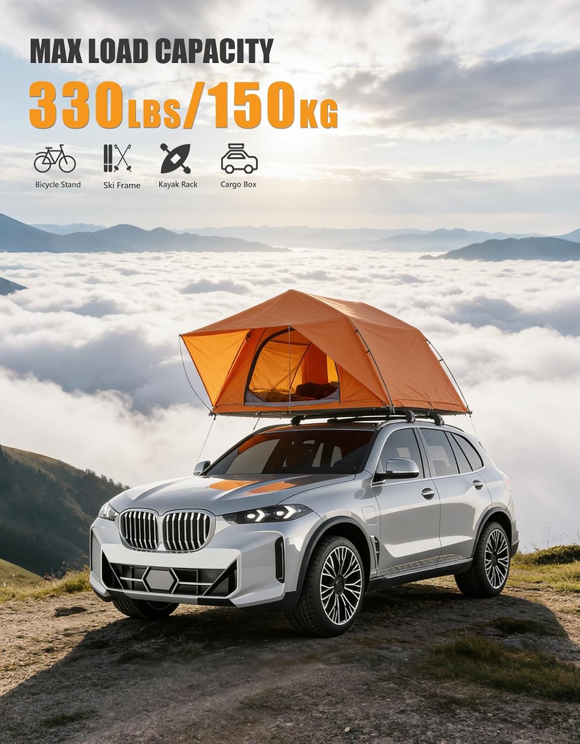 KINGGERI 330lb Lockable Roof Rack Cross Bars Compatible with BMW X5 G05 2019-2026 with Flush Side Rails, Heavy Duty Rooftop Aluminum Roof Rails Crossbars Cargo Anti-Theft Luggage Accessories