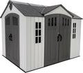 Lifetime Dual Entry Outdoor Storage Shed, 10x8 Ft, Gray, Resin Tool Shed with Double Doors
