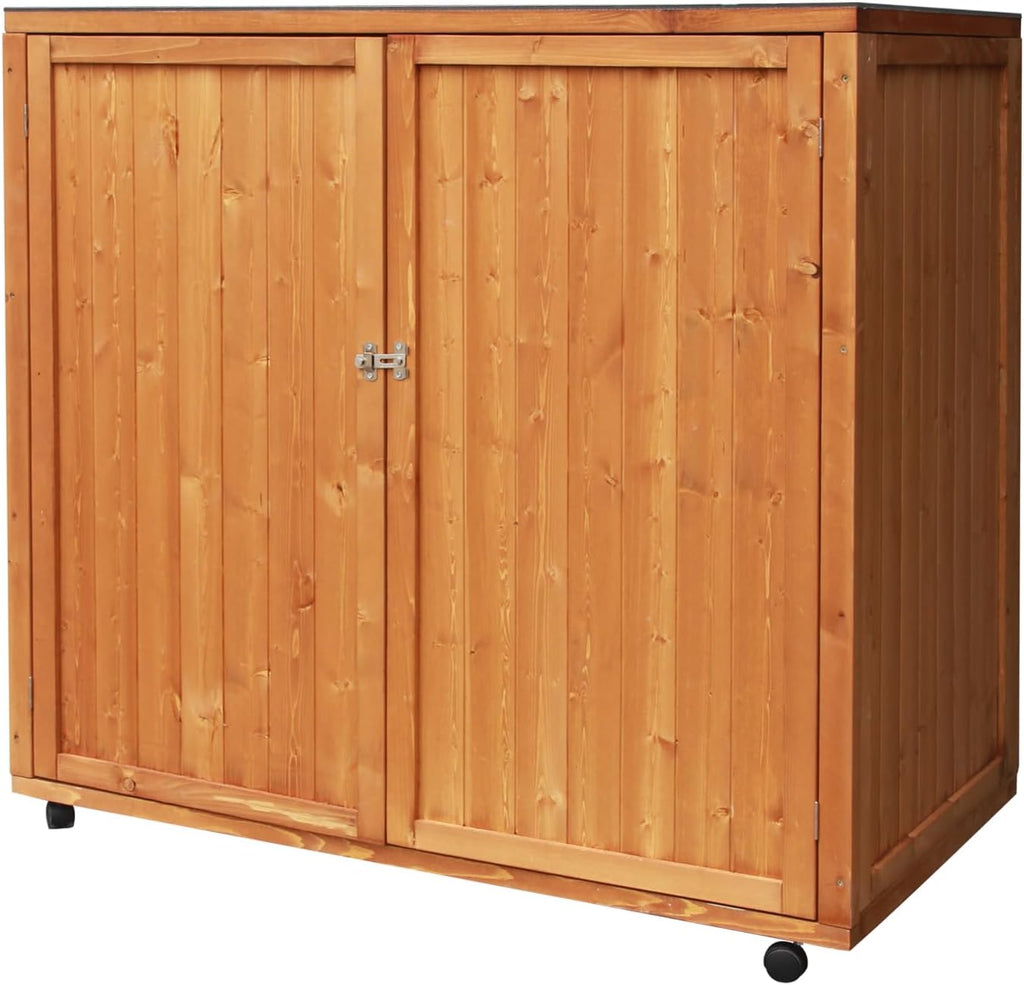 30 cu ft Outdoor Storage Shed, Wooden Trash Can Cabinet with Removable Wheels & Lockable Door for Patio, Garden, Garage