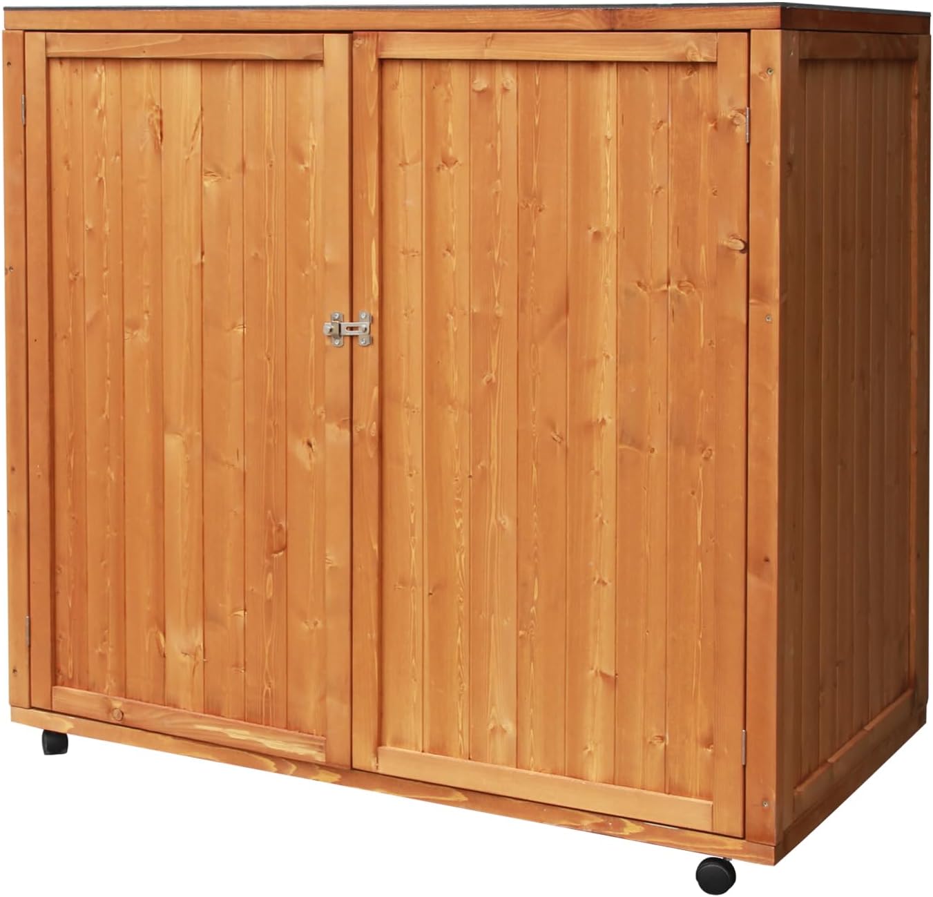 30 cu ft Outdoor Storage Shed, Wooden Trash Can Cabinet with Removable Wheels & Lockable Door for Patio, Garden, Garage